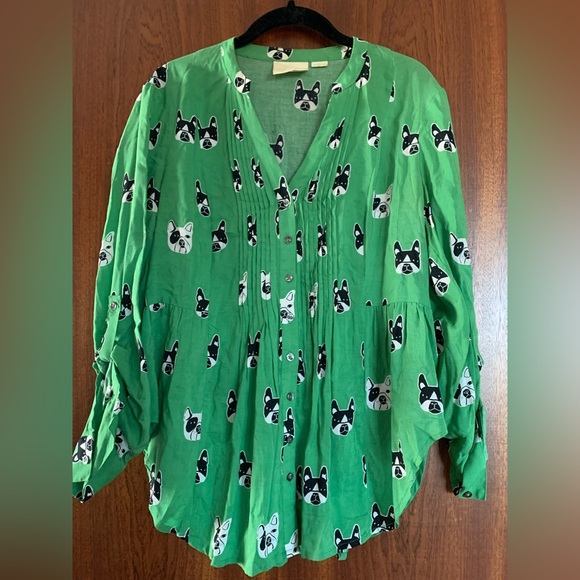 Maeve Green Blouse with Dog Print - Picture 3 of 12